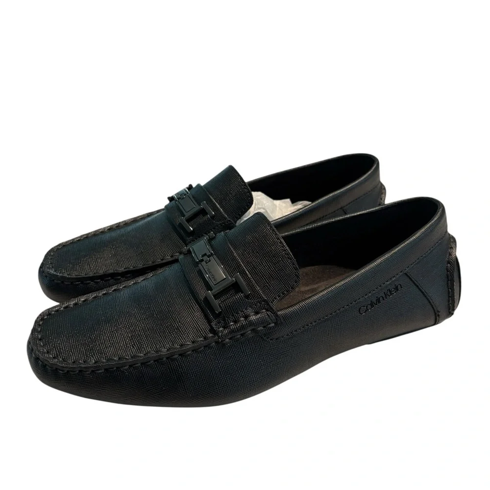 Calvin Klein Magnus Weave Emboss Men’s Black Textured Slip-On Loafers 9.5M NIB